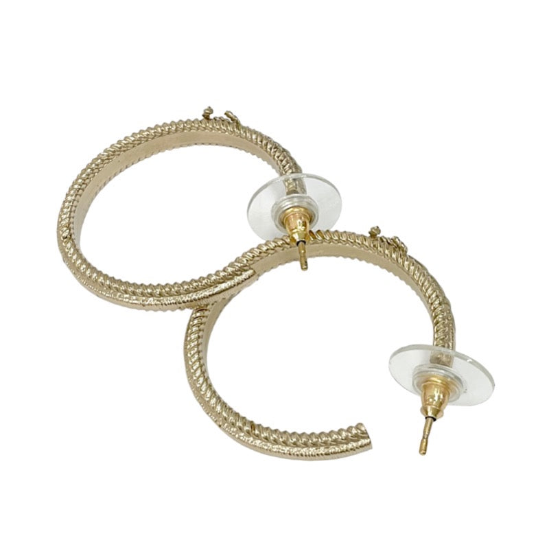 Chanel Earrings Gold Hoop Coco Mark Rhinestone