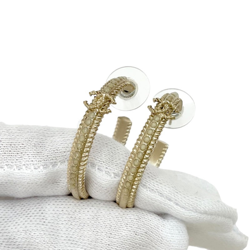 Chanel Earrings Gold Hoop Coco Mark Rhinestone