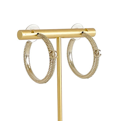 Chanel Earrings Gold Hoop Coco Mark Rhinestone