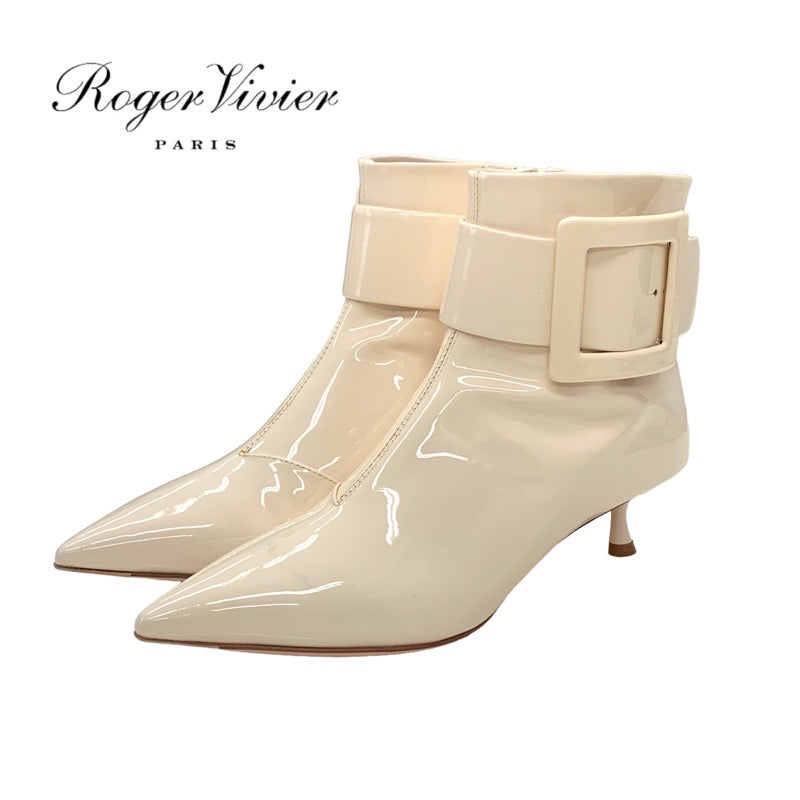 未使用 ロジェヴィヴィエ Roger Vivier ブーツ ショートブーツ 靴 シューズ ベルト パテント アイボリー