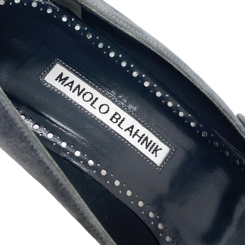 マノロブラニク MANOLO BLAHNIK パンプス 靴 シューズ スエード グレー ビジュー ストラップ パーティーシューズ