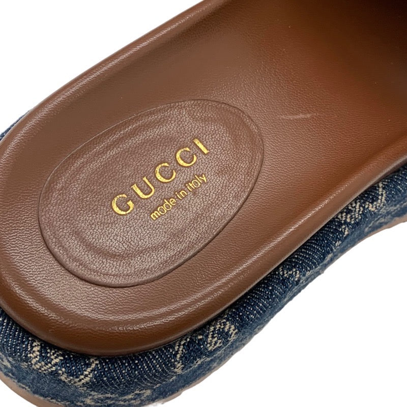 グッチ GUCCI サンダル 靴 シューズ デニム ブルー系 ブラウン GGロゴ プラットフォーム フラットサンダル ミュール