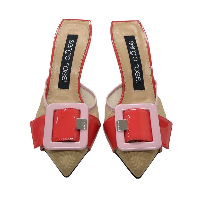 Sergio Rossi pumps shoes mesh patent red pink mule buckle SR1