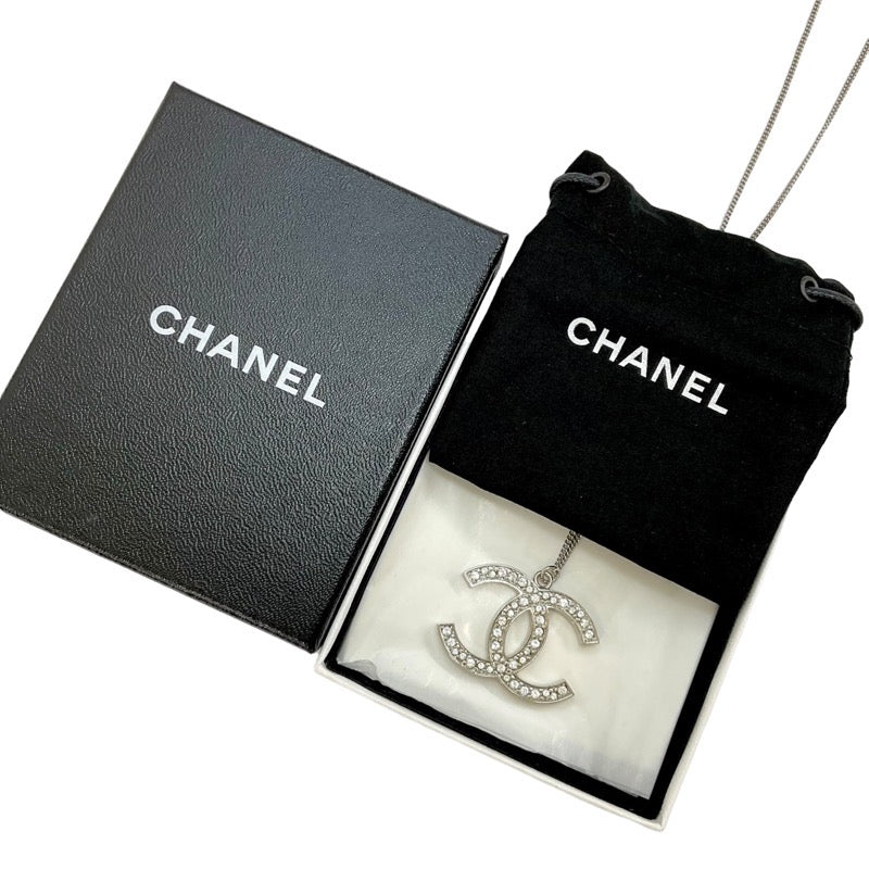 シャネル CHANEL ネックレス ペンダント チョーカー シルバー ココマーク ラインストーン