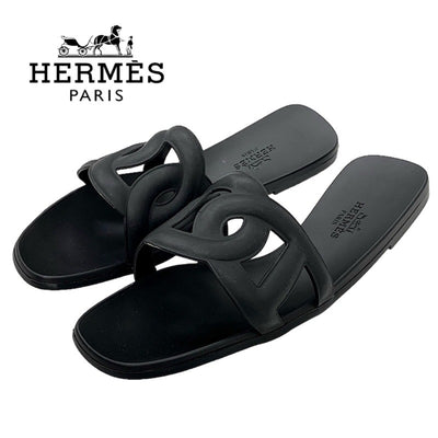 Hermes Aloha Sandals Shoes Rubber Black Unused Flat Sandals Mules