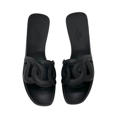 Hermes Aloha Sandals Shoes Rubber Black Unused Flat Sandals Mules