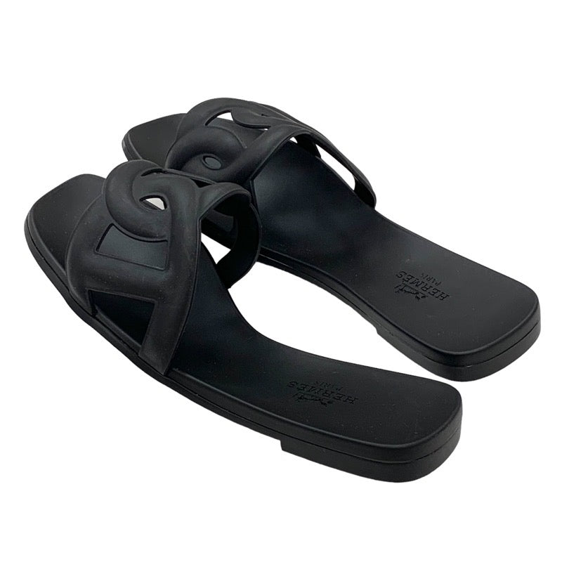 Hermes Aloha Sandals Shoes Rubber Black Unused Flat Sandals Mules