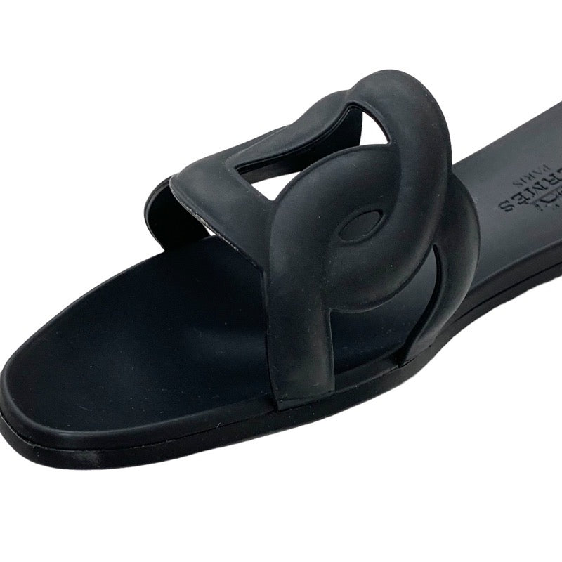 Hermes Aloha Sandals Shoes Rubber Black Unused Flat Sandals Mules