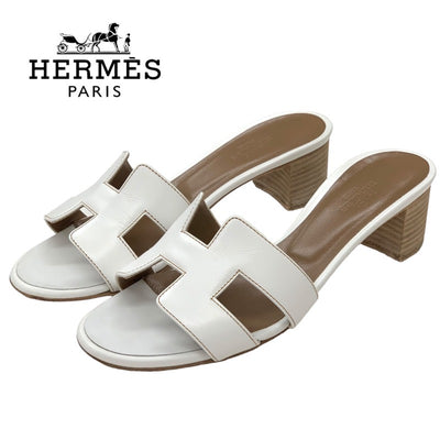 Hermes Oazis Sandals Shoes Leather White Mules