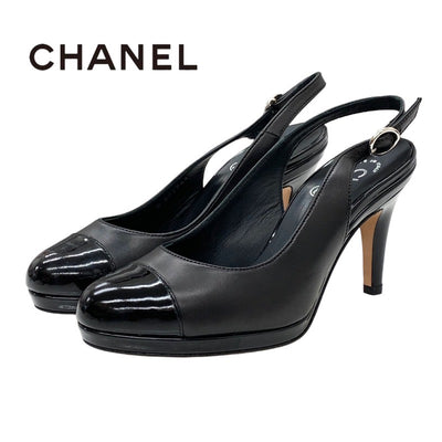 Chanel CHANEL Pumps, Shoes, Leather, Patent, Black, Coco Mark, Slingback