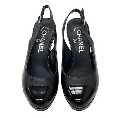 Chanel CHANEL Pumps, Shoes, Leather, Patent, Black, Coco Mark, Slingback