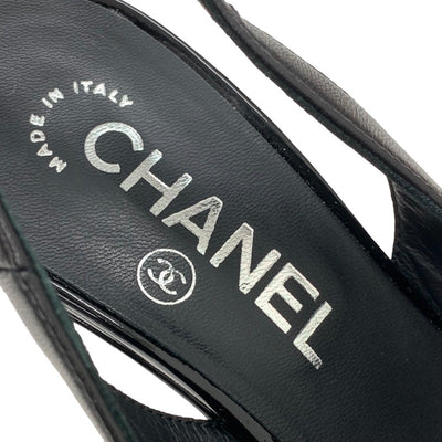 シャネル CHANEL パンプス 靴 シューズ レザー パテント ブラック 黒 ココマーク スリングバック