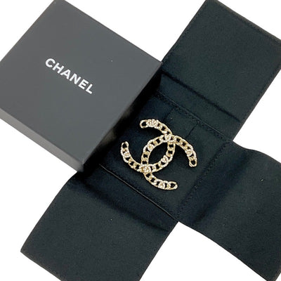 シャネル CHANEL ブローチ コサージュ ゴールド ココマーク ラインストーン チェーン