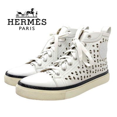 エルメス HERMES ジミー スニーカー 靴 シューズ レザー ホワイト 白 パンチング エクスリブリス ハイカット