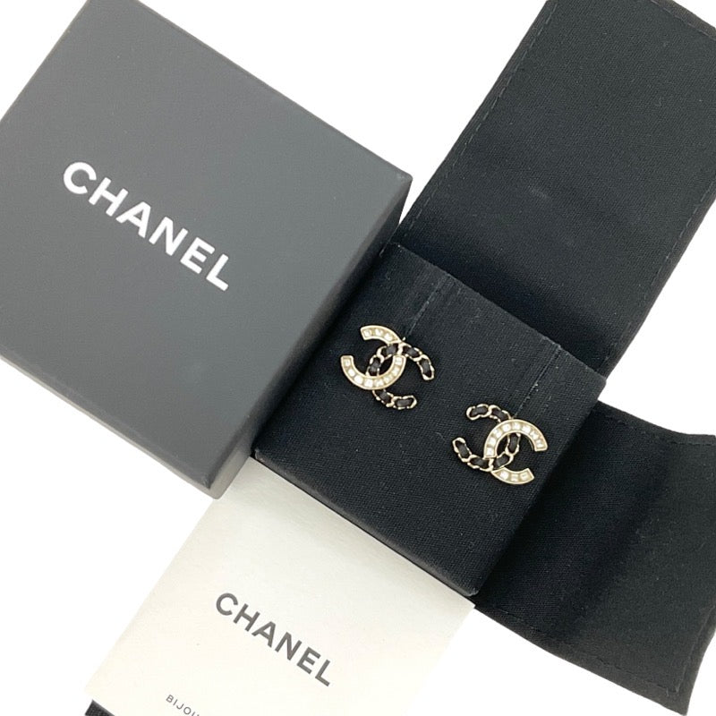 シャネル CHANEL ピアス ココマーク ラインストーン チェーン ゴールド ブラック