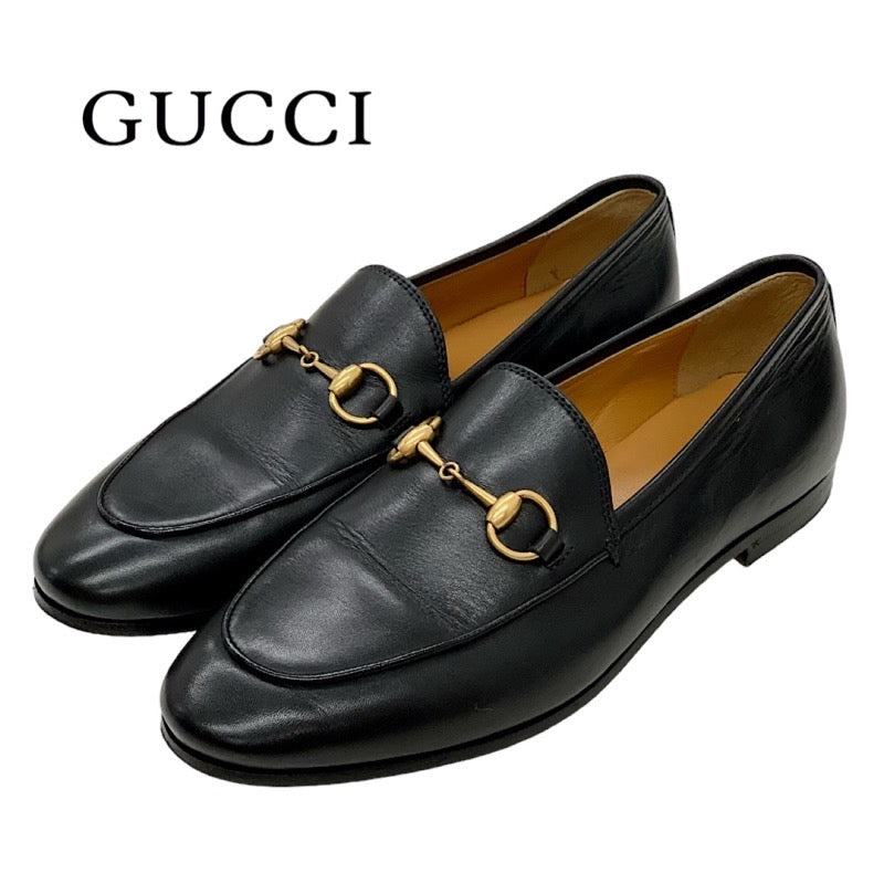 グッチ GUCCI ローファー レザー ブラック 黒 ゴールド フラットシューズ ホースビット 靴 シューズ