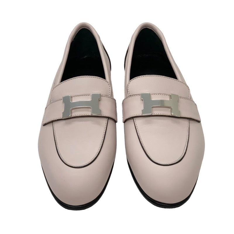 エルメス HERMES モカシン パリ ローファー フラットシューズ レザー ピンク シルバー 未使用 H金具