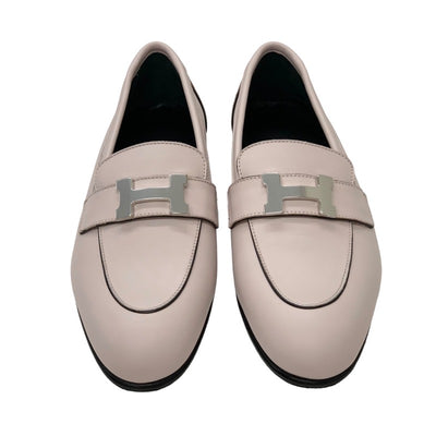 エルメス HERMES モカシン パリ ローファー フラットシューズ レザー ピンク シルバー 未使用 H金具