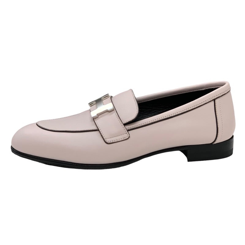 エルメス HERMES モカシン パリ ローファー フラットシューズ レザー ピンク シルバー 未使用 H金具