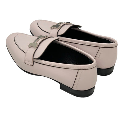 エルメス HERMES モカシン パリ ローファー フラットシューズ レザー ピンク シルバー 未使用 H金具