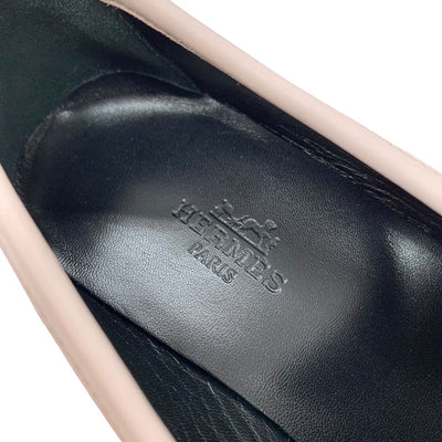 エルメス HERMES モカシン パリ ローファー フラットシューズ レザー ピンク シルバー 未使用 H金具