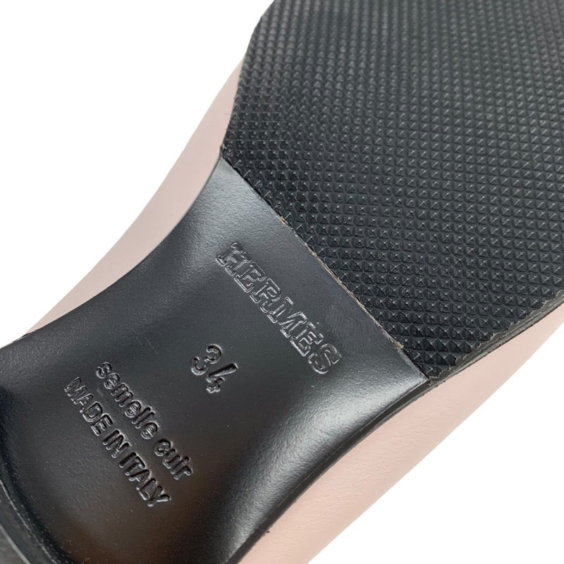 エルメス HERMES モカシン パリ ローファー フラットシューズ レザー ピンク シルバー 未使用 H金具