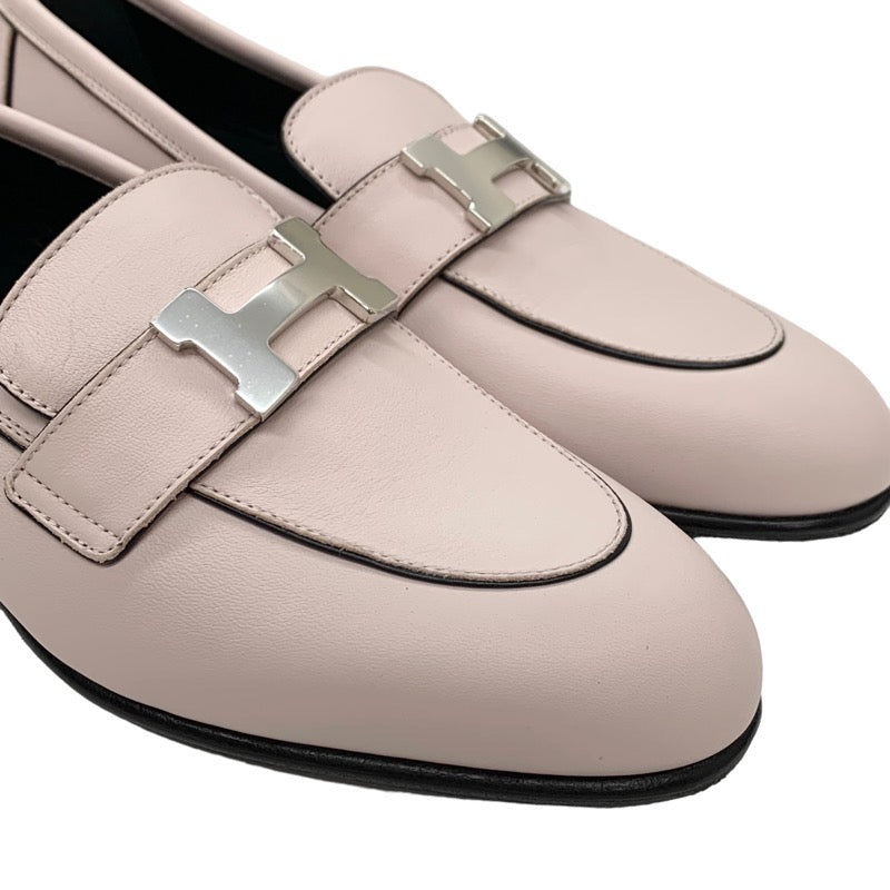 エルメス HERMES モカシン パリ ローファー フラットシューズ レザー ピンク シルバー 未使用 H金具