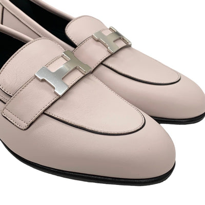 エルメス HERMES モカシン パリ ローファー フラットシューズ レザー ピンク シルバー 未使用 H金具
