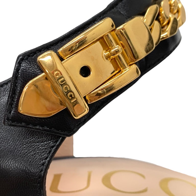 Gucci Pumps Shoes Leather Black Gold Chain Ankle Strap