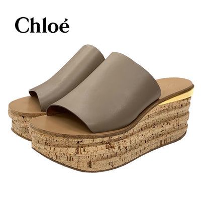 Chloe Sandals, Shoes, Leather, Cork, Brown, Mules, Thick Sole