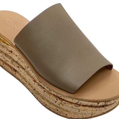 Chloe Sandals, Shoes, Leather, Cork, Brown, Mules, Thick Sole