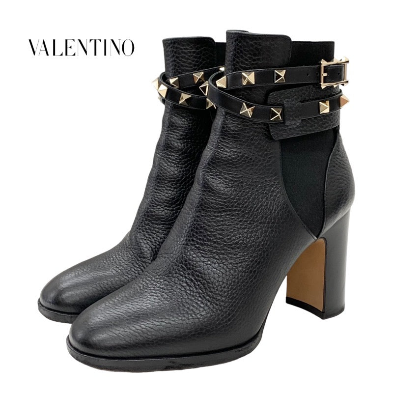 ヴァレンティノ VALENTINO ブーツ ショートブーツ 靴 シューズ ロックスタッズ サイドゴア レザー ブラック 黒 ゴールド