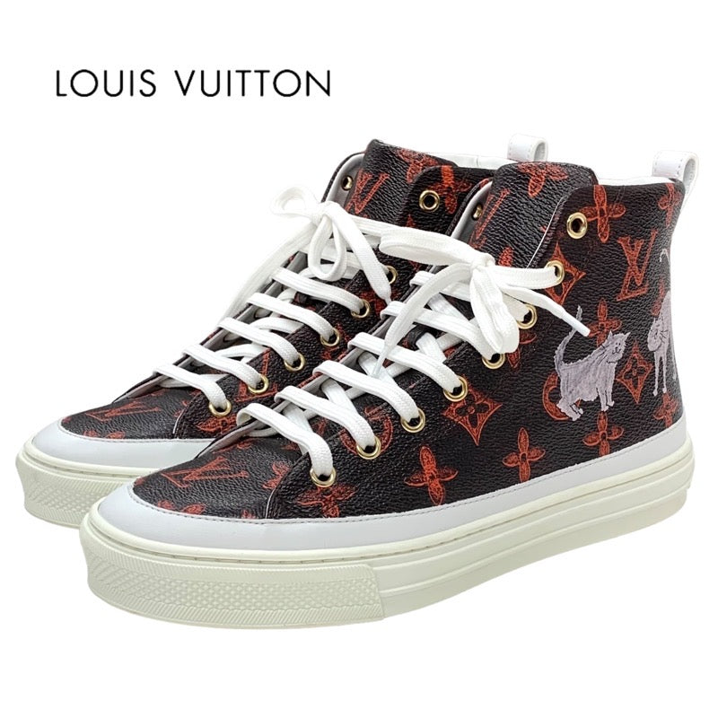 ルイヴィトン LOUIS VUITTON スニーカー ステラーライン モノグラム キャットモノグラム ハイカット レザー ブラウン