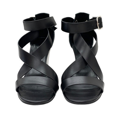 Hermes HERMES Sandals Shoes Leather Black Wedge Sole