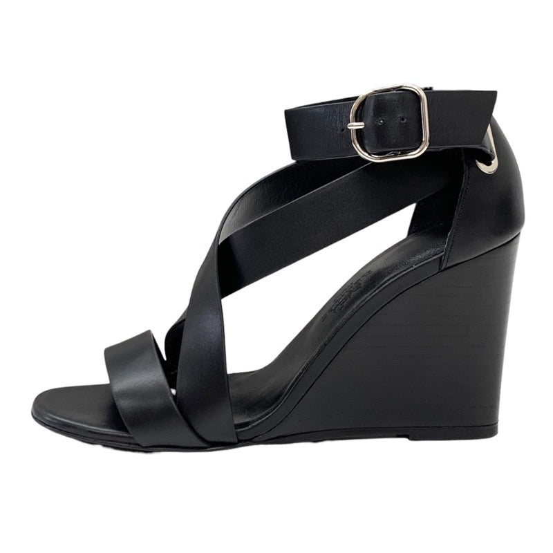 Hermes HERMES Sandals Shoes Leather Black Wedge Sole