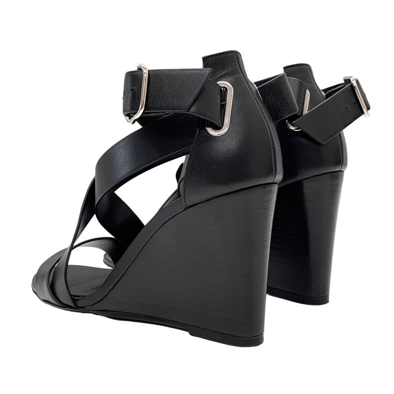 Hermes HERMES Sandals Shoes Leather Black Wedge Sole