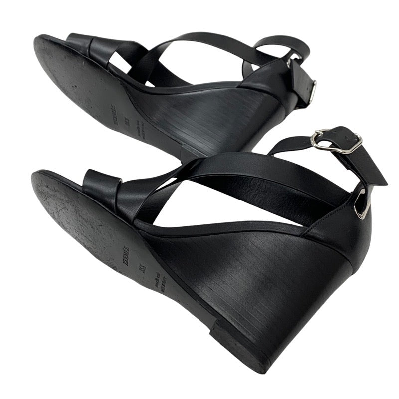 Hermes HERMES Sandals Shoes Leather Black Wedge Sole