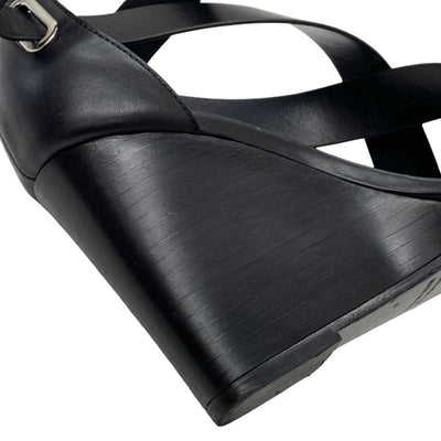 Hermes HERMES Sandals Shoes Leather Black Wedge Sole