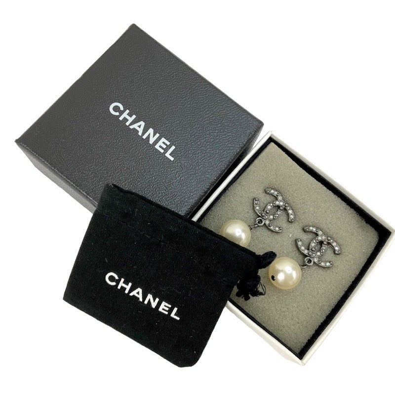 シャネル CHANEL ピアス シルバー ココマーク ラインストーン パール