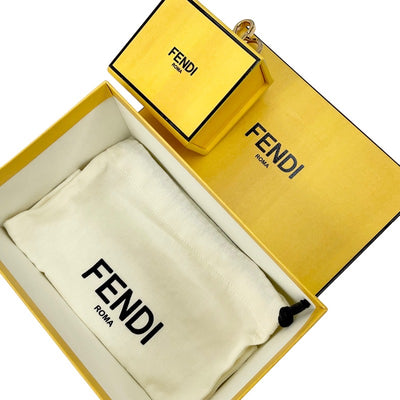 未使用 フェンディ FENDI チャーム キーチャーム 小物入れ ボックスチャーム ロゴ レザー イエロー ゴールド