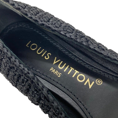 ルイヴィトン LOUIS VUITTON ニーナライン フラットシューズ バレエシューズ 靴 シューズ ラフィア LV金具 ブラック