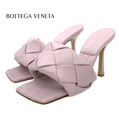 未使用 ボッテガヴェネタ BOTTEGAVENETA サンダル ミュール リド イントレチャート レザー ピンク