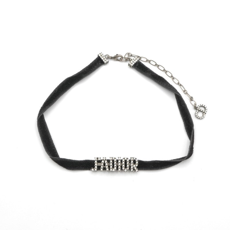 クリスチャンディオール CHRISTIAN DIOR J'ADIOR ネックレス チョーカー ブラック シルバー ラインストーン ロゴ