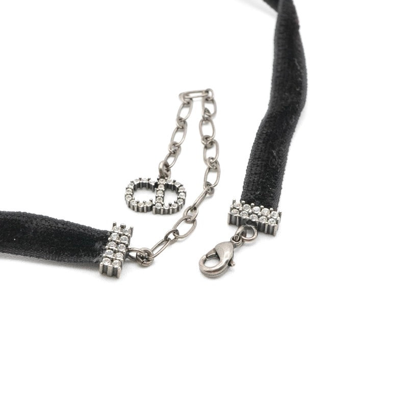 クリスチャンディオール CHRISTIAN DIOR J'ADIOR ネックレス チョーカー ブラック シルバー ラインストーン ロゴ