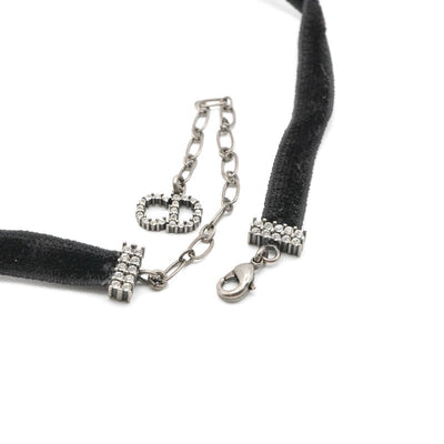 クリスチャンディオール CHRISTIAN DIOR J'ADIOR ネックレス チョーカー ブラック シルバー ラインストーン ロゴ