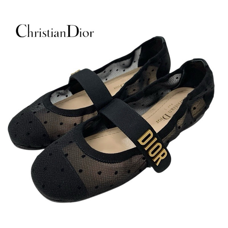 クリスチャンディオール CHRISTIAN DIOR BABY-D フラットシューズ 靴 シューズ メッシュ ファブリック ブラック 黒 ゴールド ロゴ ドット