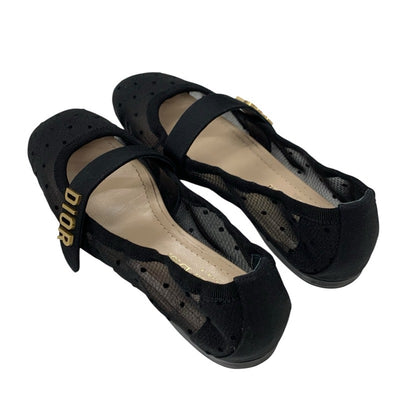 クリスチャンディオール CHRISTIAN DIOR BABY-D フラットシューズ 靴 シューズ メッシュ ファブリック ブラック 黒 ゴールド ロゴ ドット