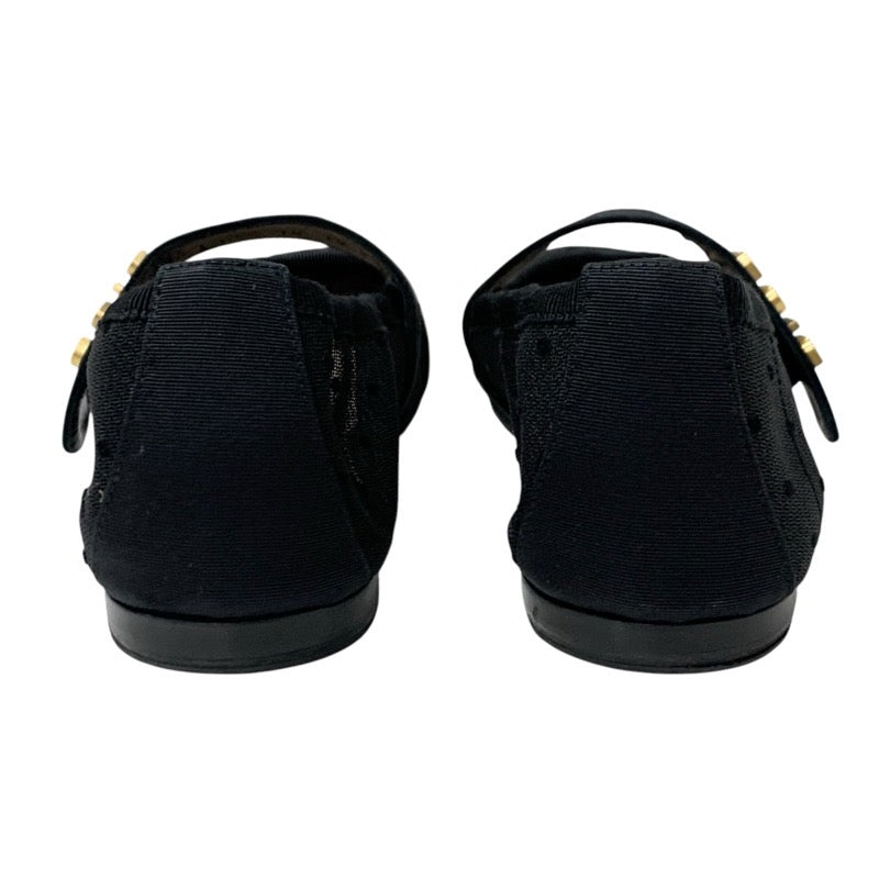 クリスチャンディオール CHRISTIAN DIOR BABY-D フラットシューズ 靴 シューズ メッシュ ファブリック ブラック 黒 ゴールド ロゴ ドット