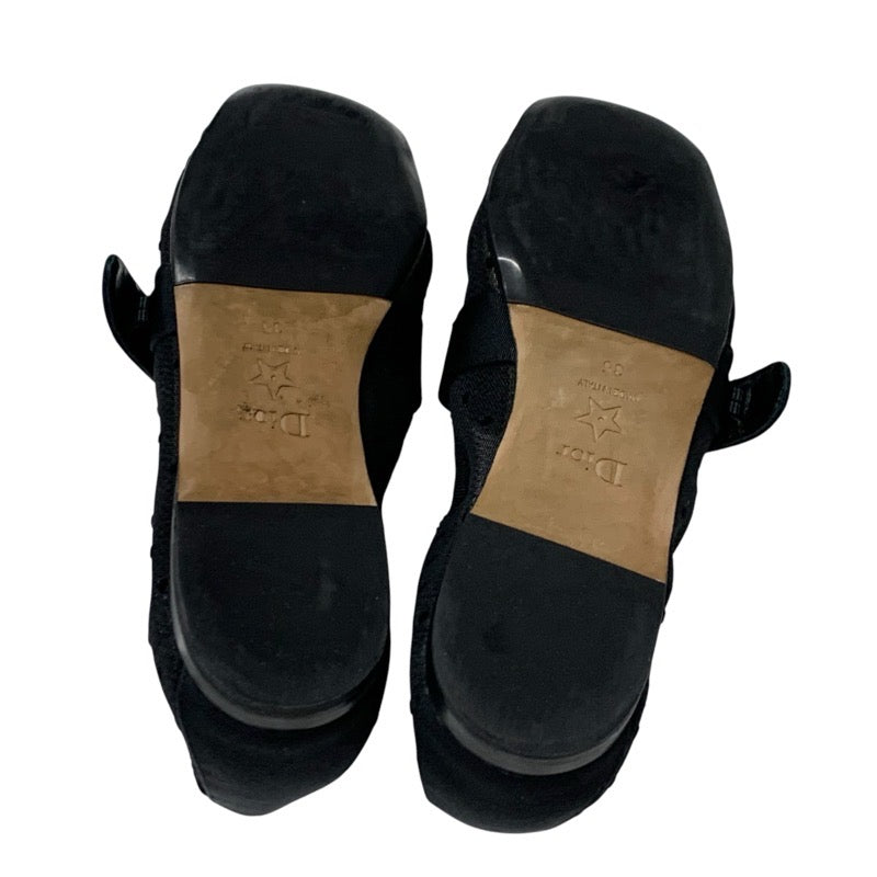 クリスチャンディオール CHRISTIAN DIOR BABY-D フラットシューズ 靴 シューズ メッシュ ファブリック ブラック 黒 ゴールド ロゴ ドット