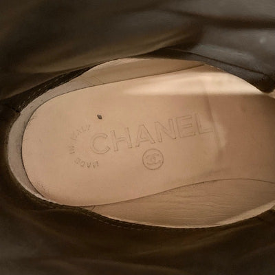 シャネル CHANEL ブーツ ショートブーツ ミドルブーツ 靴 シューズ ココマーク チェック ウール レザー カーキ